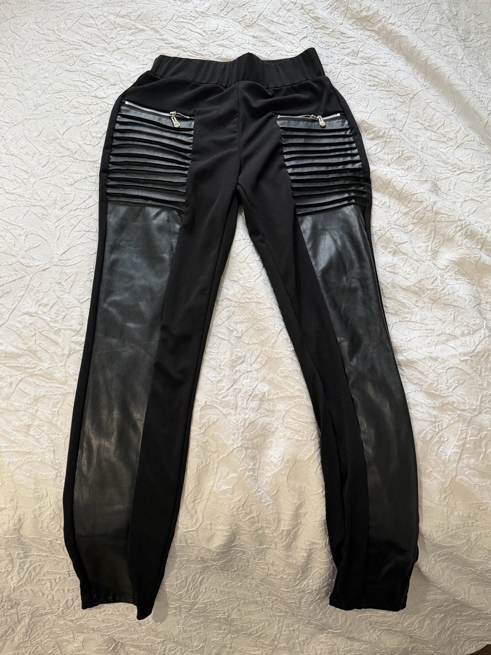 Black Faux-Leather Paneled Jogger Pants